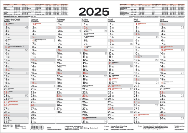 Beispielinhalt (Bild) Tafelkalender A3 2025