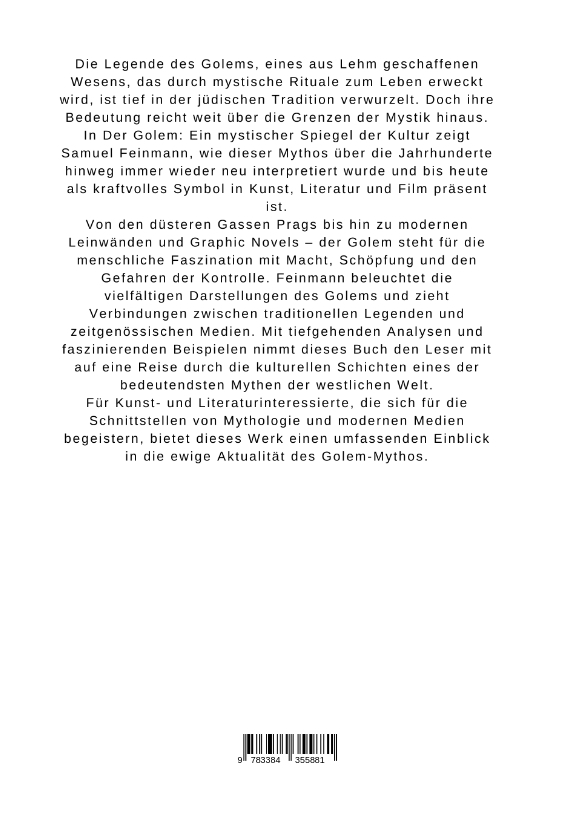 Rückseitencover Der Golem: Ein mystischer Spiegel der Kultur