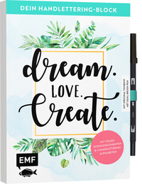 Vorderes Coverbild Dein Handlettering-Block – Dream. Love. Create. Mit original Tombow ABT Dual Brush Pen