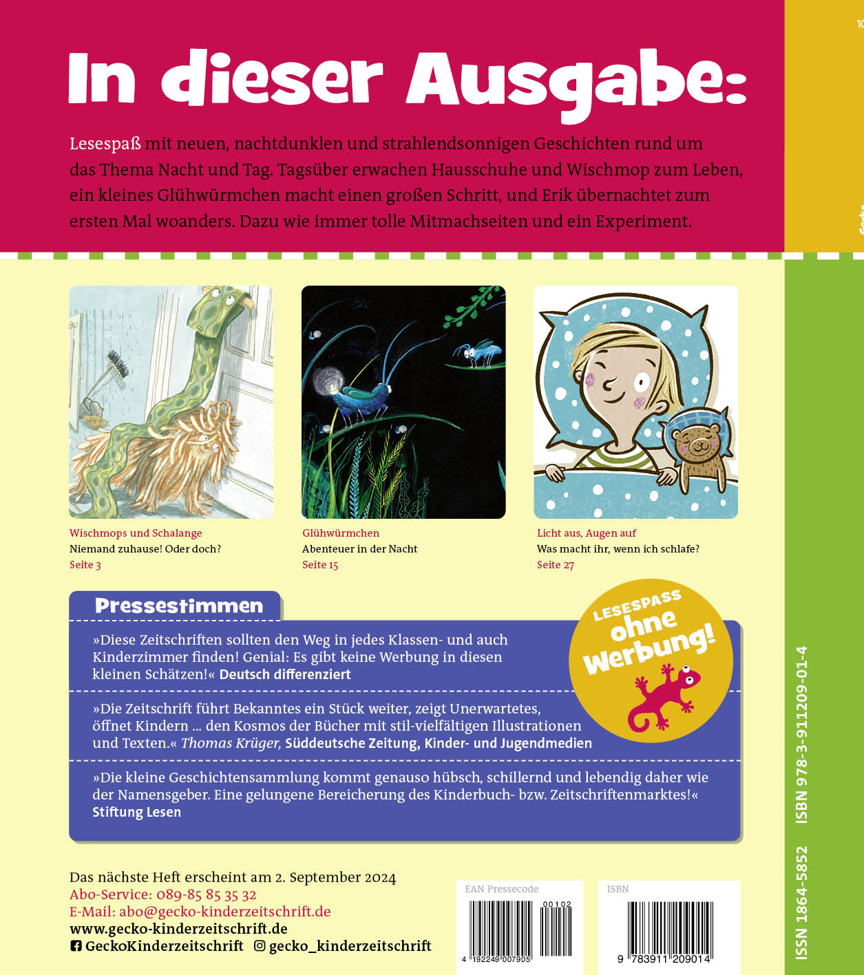 Rückseitencover Gecko Kinderzeitschrift Band 102
