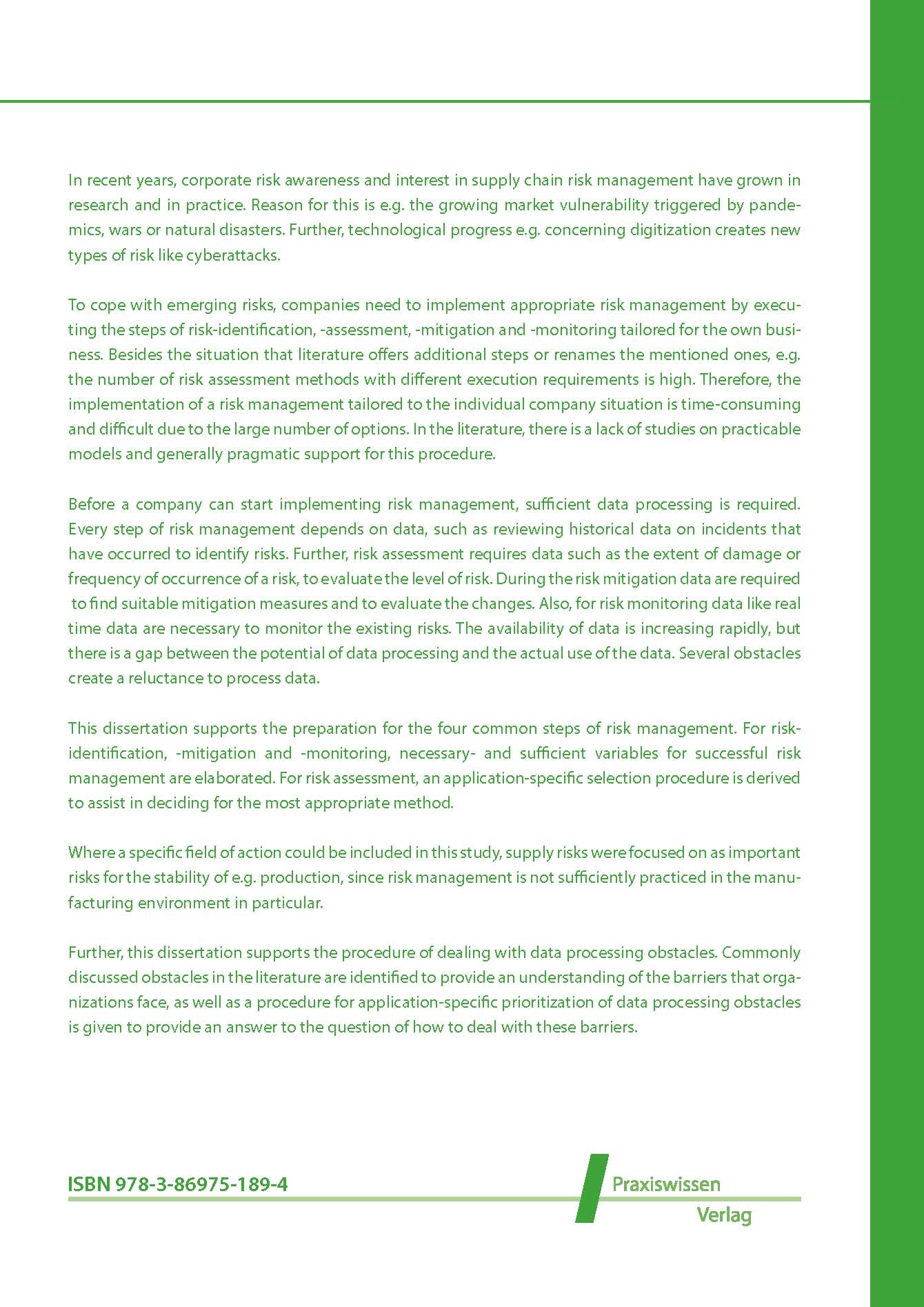 Rückseitencover Implementation assistance for risk management
