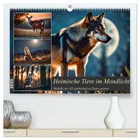 Vorderes Coverbild Heimische Tiere im Mondlicht (hochwertiger Premium Wandkalender 2025 DIN A2 quer), Kunstdruck in Hochglanz