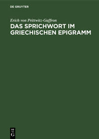 Vorderes Coverbild Das Sprichwort im griechischen Epigramm