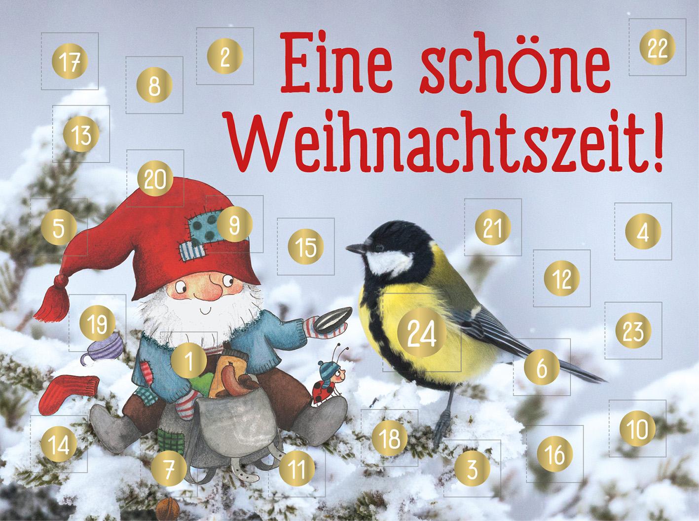 Beispielinhalt (Bild) Display Adventskalender zum Verschicken A6-Format für Kinder Wichtelwald