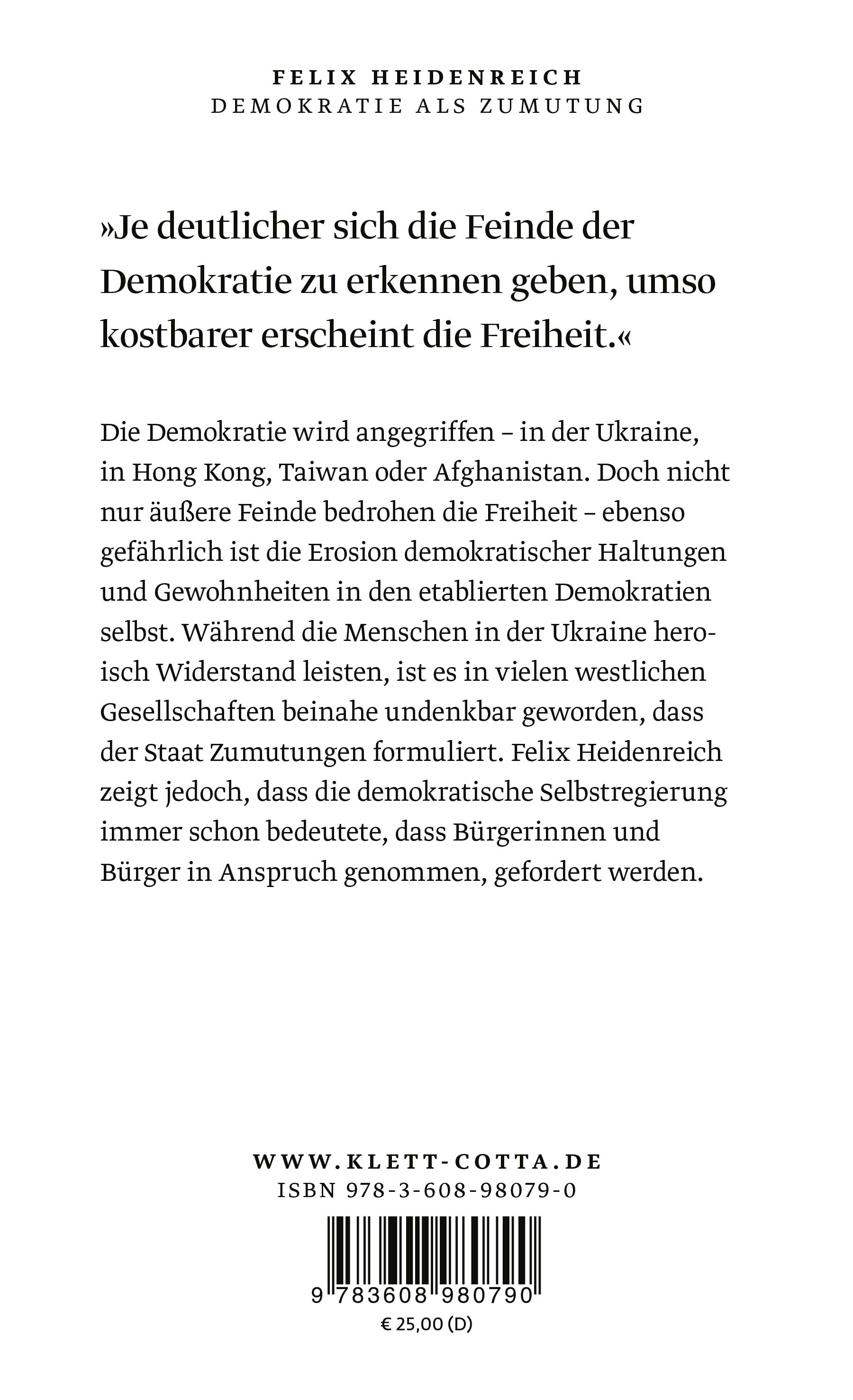 Rückseitencover Demokratie als Zumutung