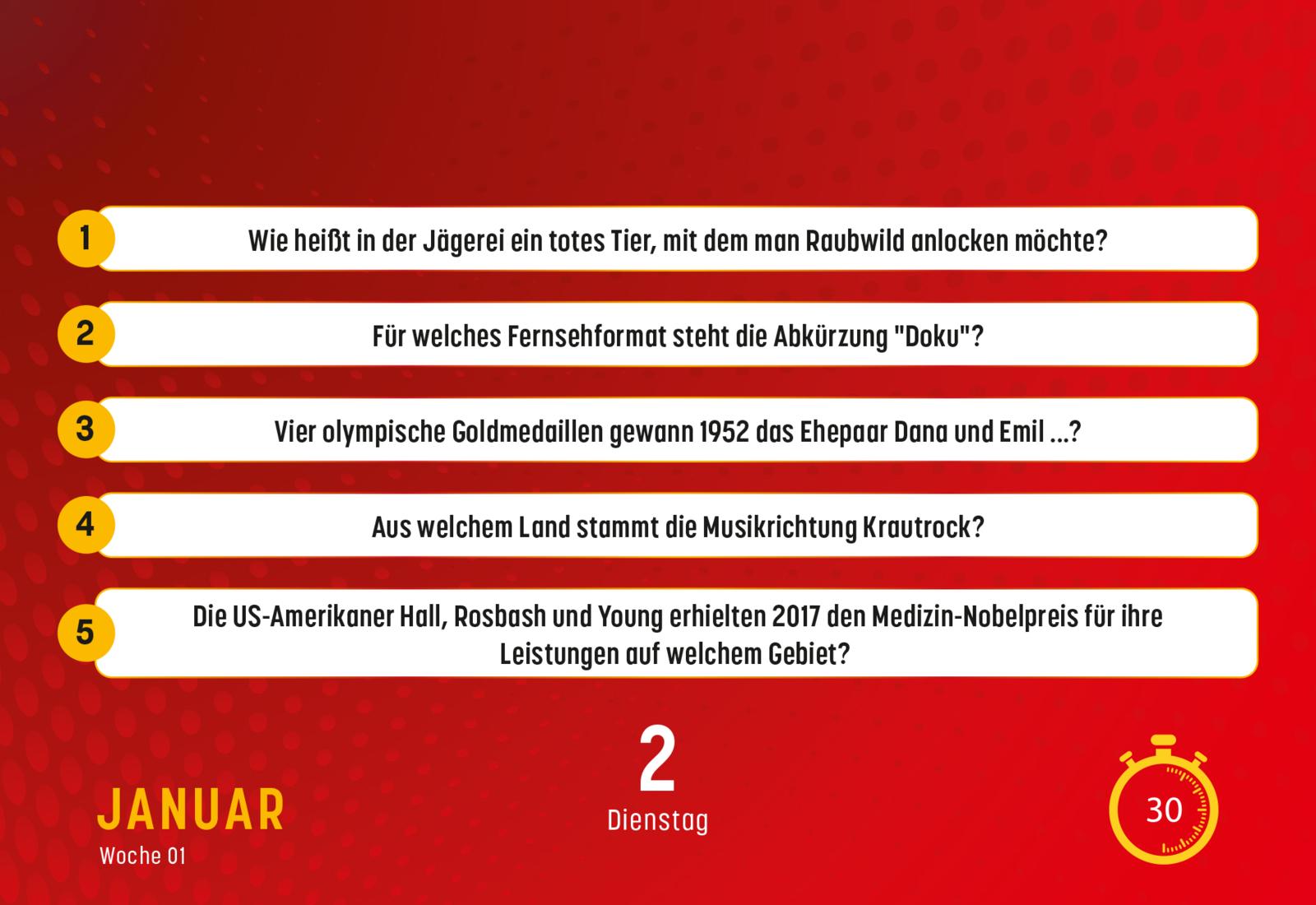 Beispielinhalt (Bild) Gefragt Gejagt – Tageskalender 2024