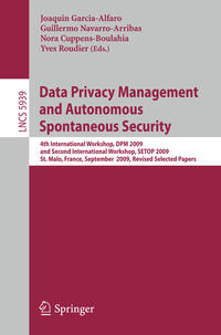 Vorderes Coverbild Data Privacy Management and Autonomous Spontaneous Security