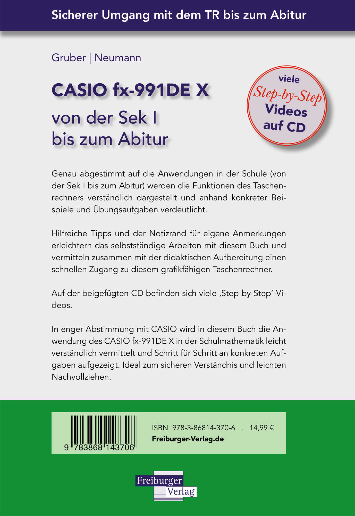 Rückseitencover CASIO fx-991DE X von der Sek I bis zum Abitur mit CD-ROM