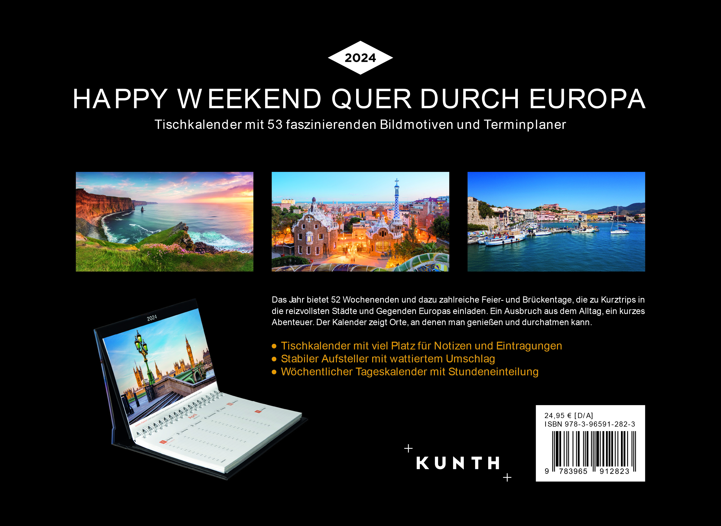 Rückseitencover Happy Weekend quer durch Europa - KUNTH Tischkalender 2024