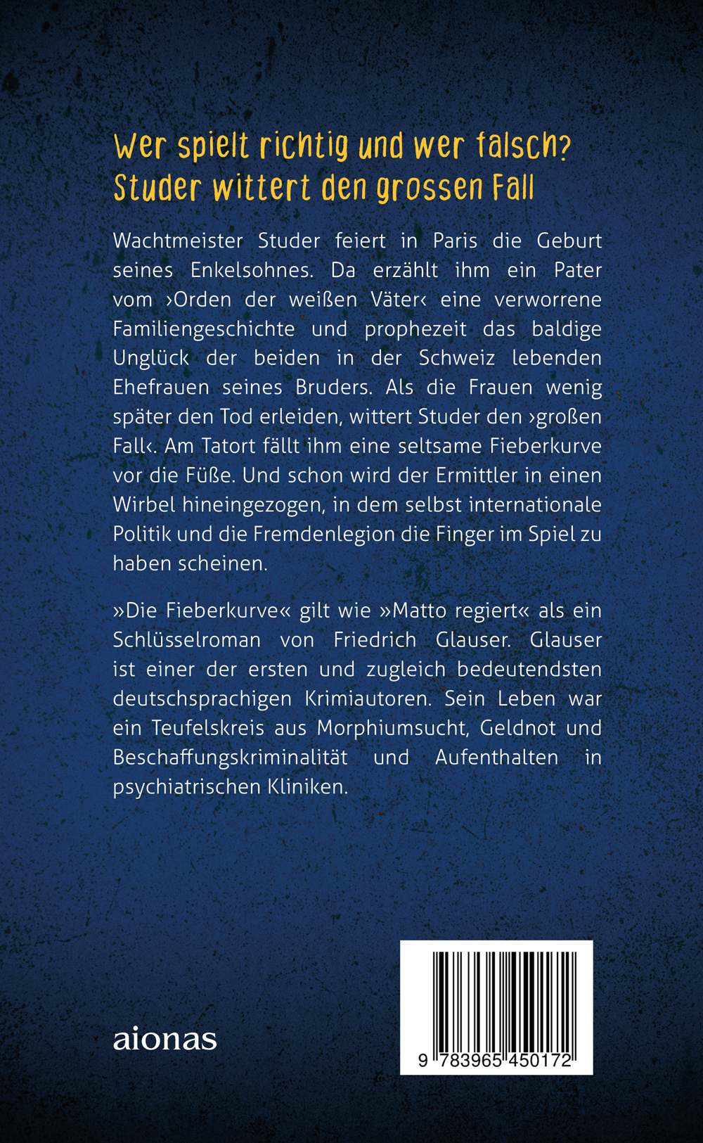 Rückseitencover Die Fieberkurve. Friedrich Glauser. Ein Studer-Krimi