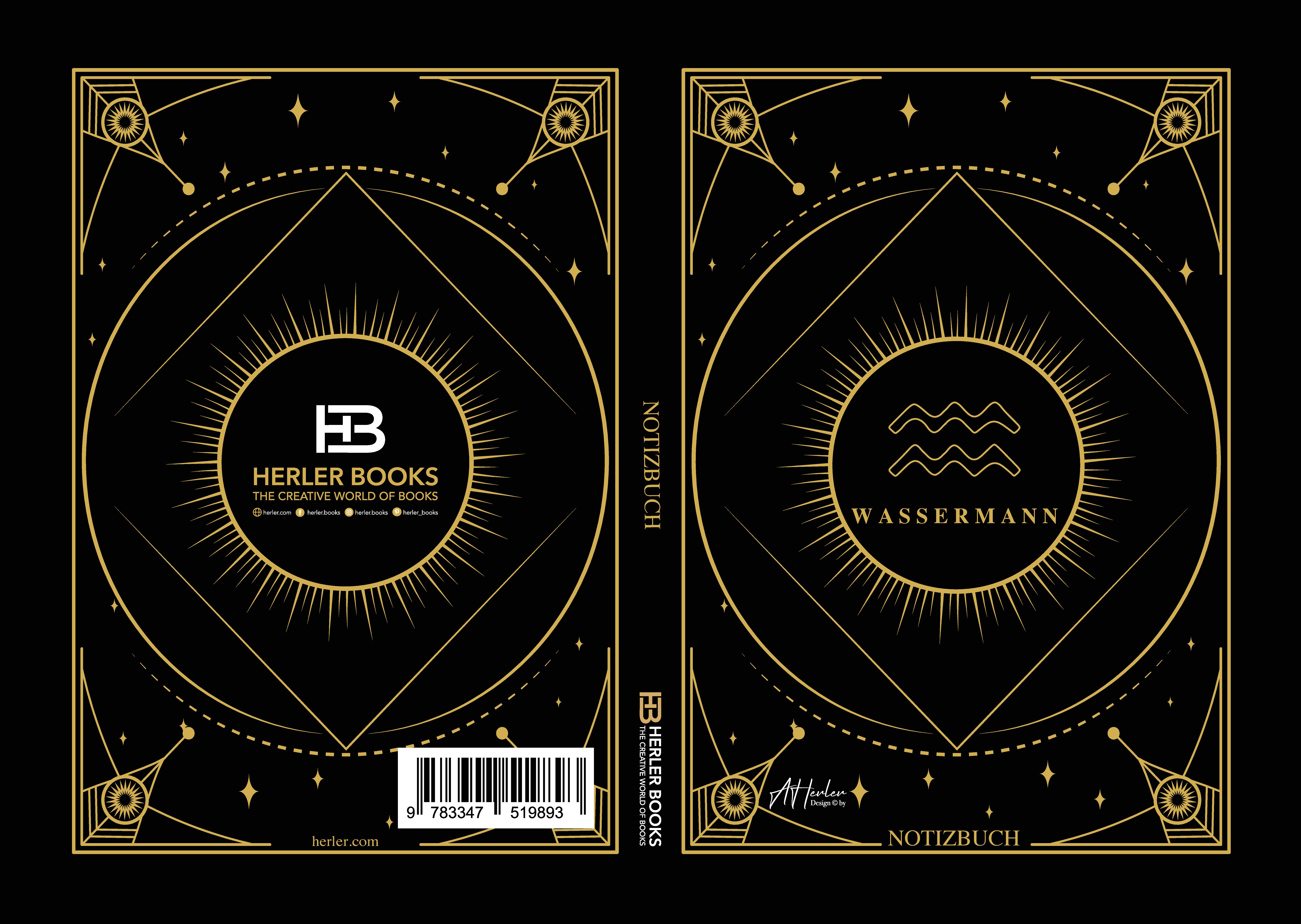 Gesamtes Coverbild Edles Notizbuch Sternzeichen Wassermann | Designed by Alfred Herler