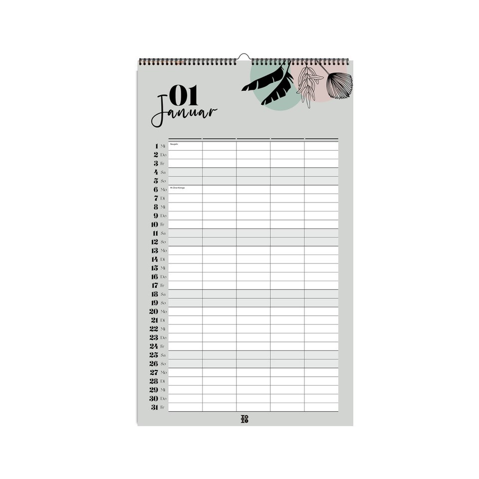 Beispielinhalt (Bild) Design Familienkalender 2025 Boho / Scandi