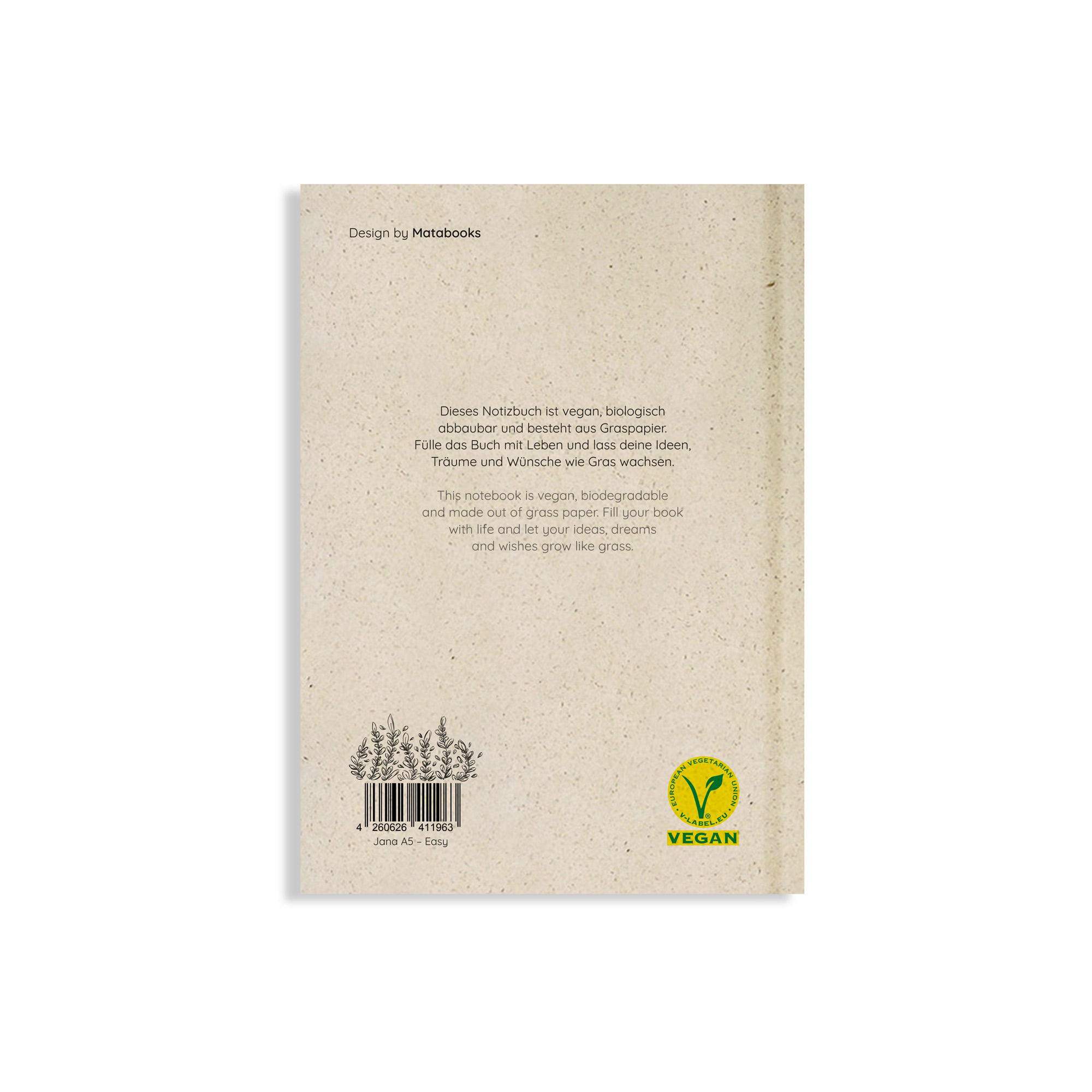Rückseitencover matabooks - Jana Notizbuch A5 "Easy" (blanko, farbig)