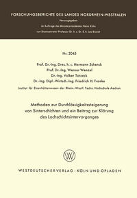 Vorderes Coverbild Methoden zur Durchlässigkeitssteigerung von Sinterschichten und ein Beitrag zur Klärung des Lochschichtsintervorganges