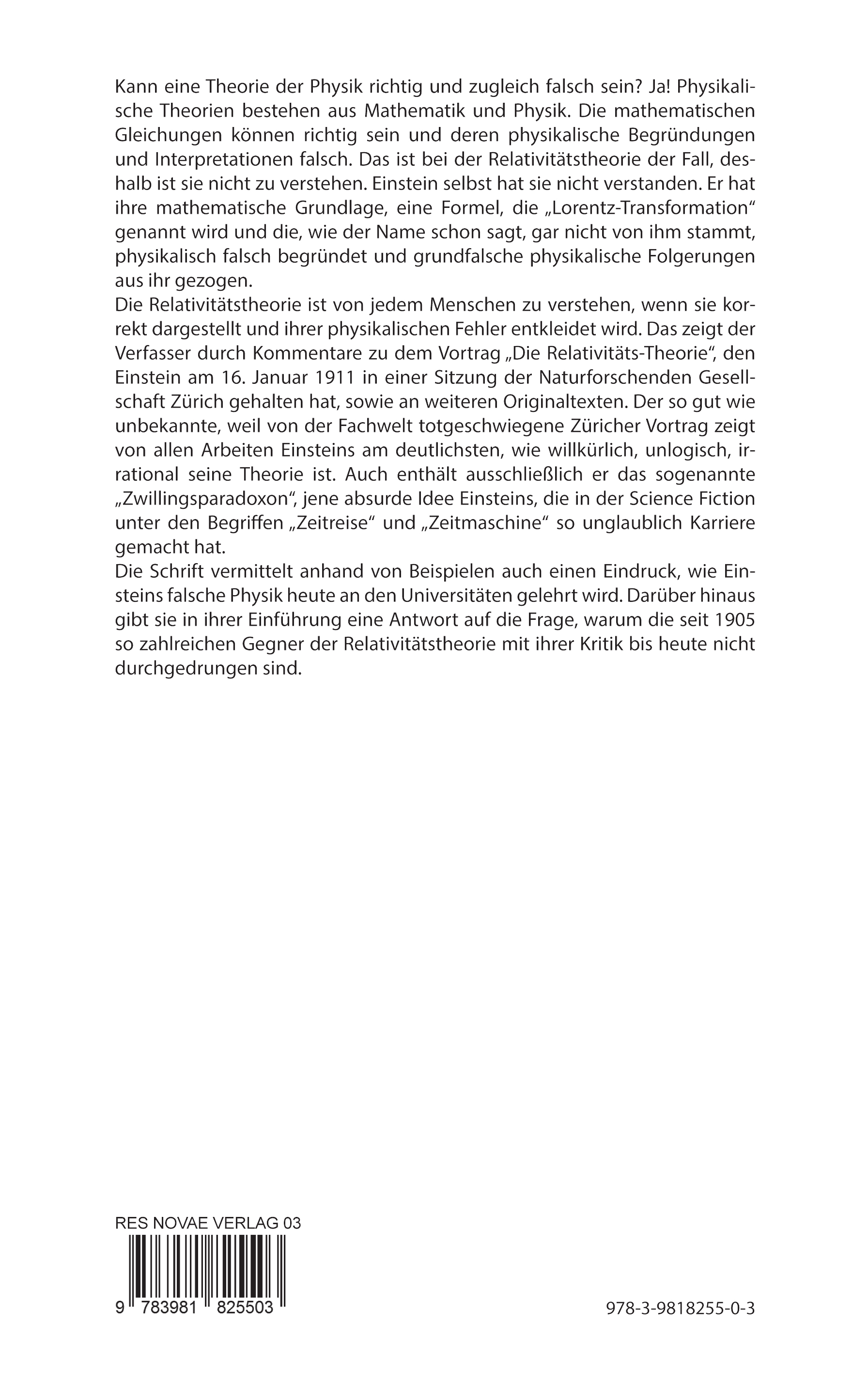 Rückseitencover Einstein in der Kritik