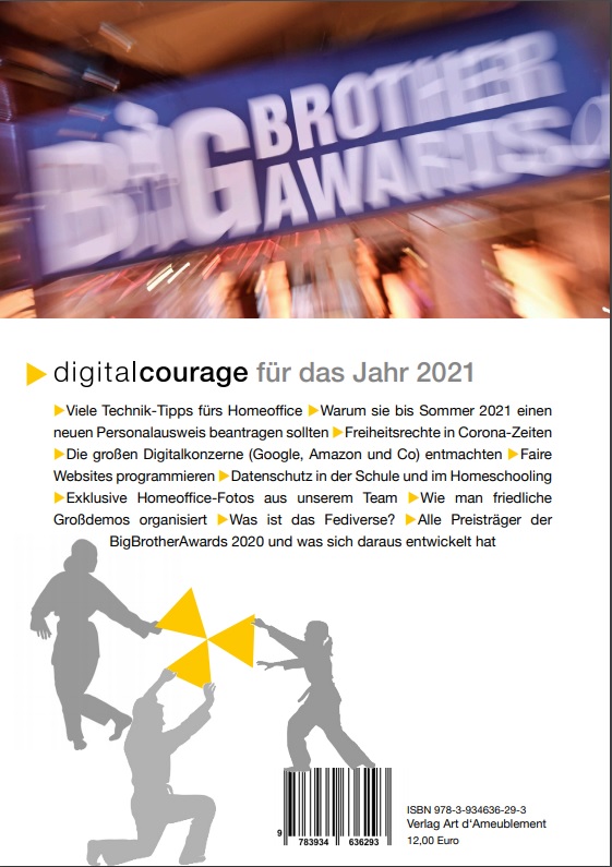Rückseitencover Digitalcourage für das Jahr 2021