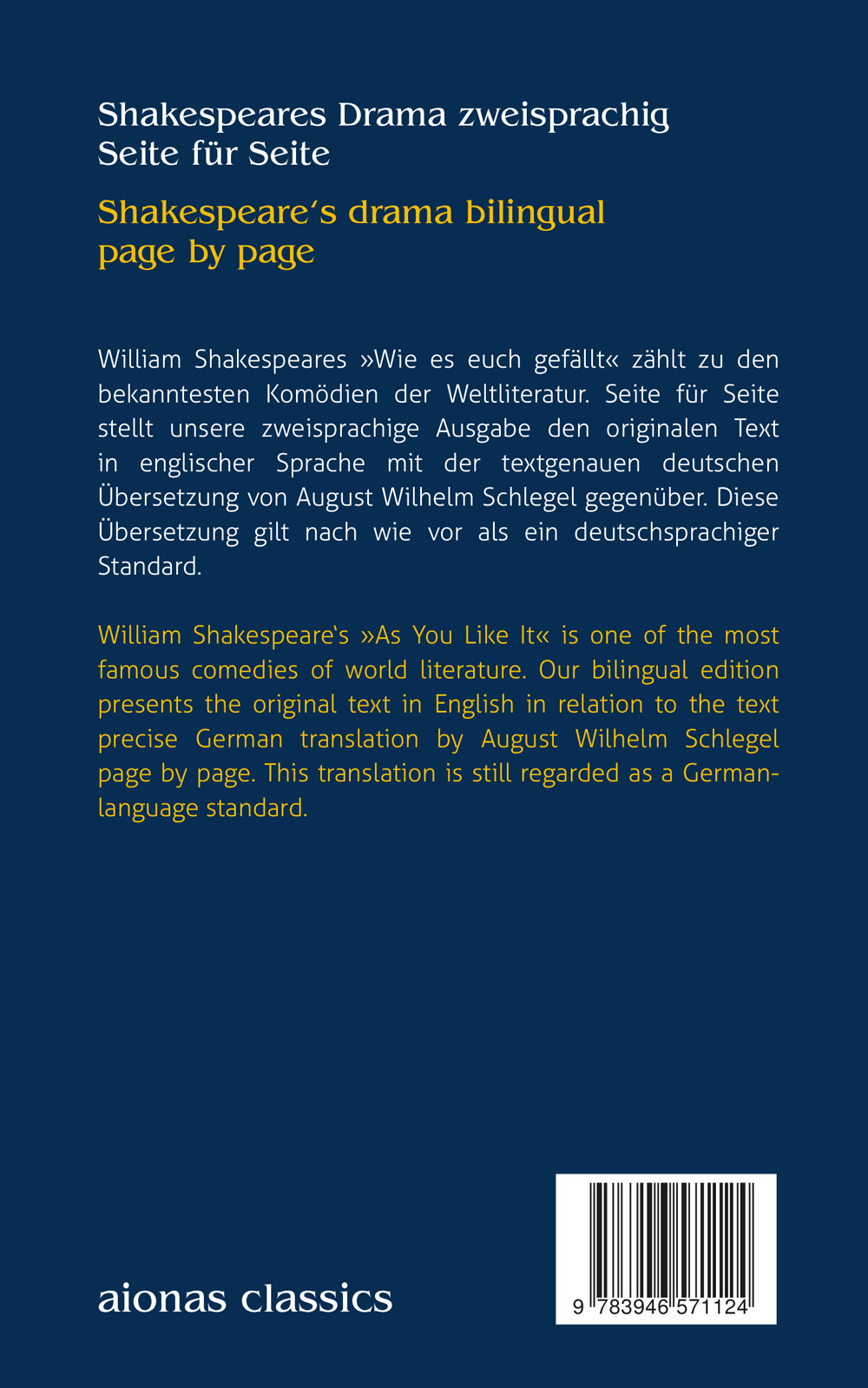 Rückseitencover Wie es euch gefällt. Shakespeare. Zweisprachig: Englisch-Deutsch / As You Like It