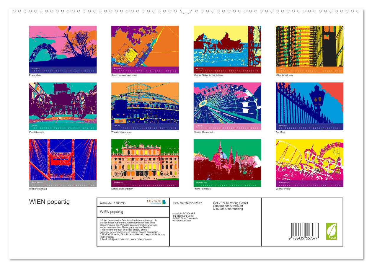 Beispielinhalt (Bild) WIEN popartig (hochwertiger Premium Wandkalender 2025 DIN A2 quer), Kunstdruck in Hochglanz