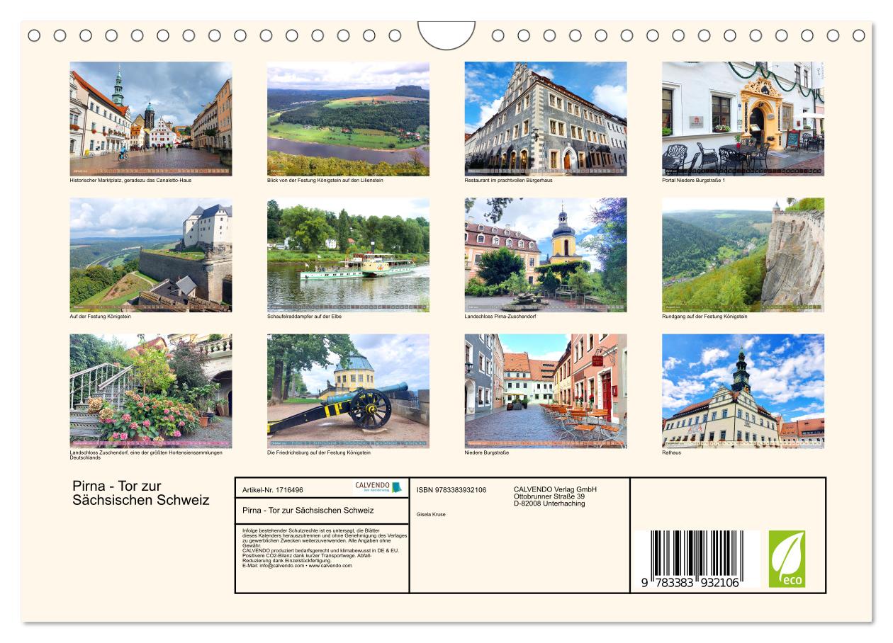 Beispielinhalt (Bild) Pirna - Tor zur Sächsischen Schweiz (Wandkalender 2025 DIN A4 quer), CALVENDO Monatskalender
