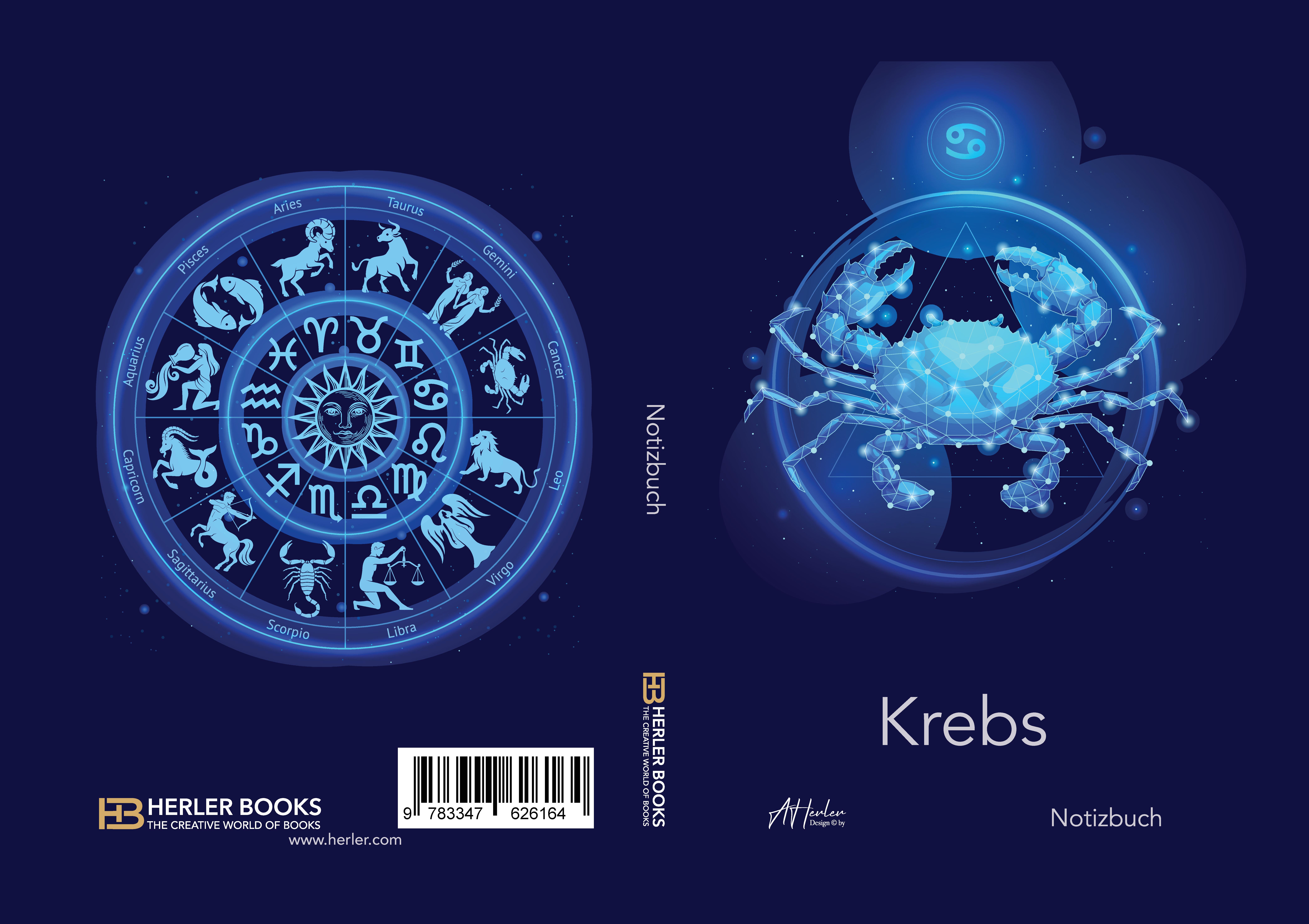 Gesamtes Coverbild Sternzeichen Krebs Notizbuch | Designed by Alfred Herler
