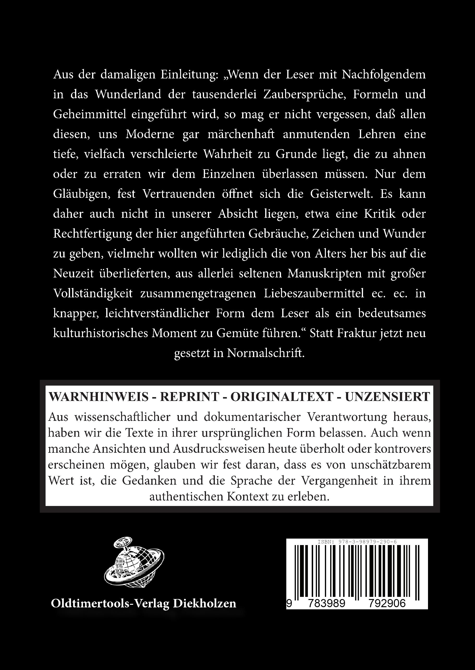 Rückseitencover Geheime - Zaubermittel, Talismane und sympathetische Künste, Liebe einzuflößen oder zu zerstören