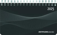 Vorderes Coverbild Zettler - Querkalender Mini 2025 schwarz, 15,6x9cm, Bürokalender mit 128 Seiten, 1 Woche auf 2 Seiten, Tages- und Wochenzählung, Monatsübersicht, Spiralbindung und internationales Kalendarium