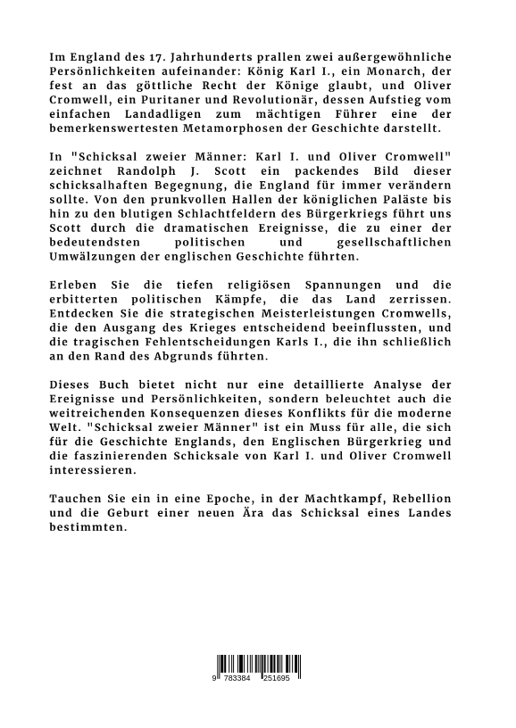 Rückseitencover Schicksal zweier Männer: Karl I. und Oliver Cromwell