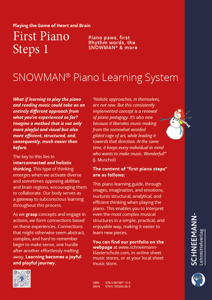 Rückseitencover First Piano Steps 1 | The SNOWMAN® Piano Learning System