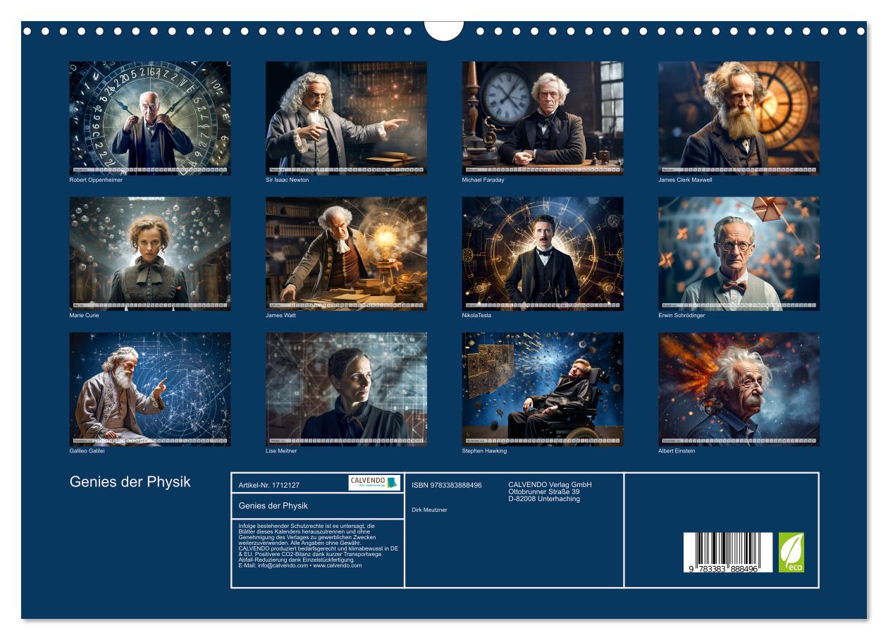 Beispielinhalt (Bild) Genies der Physik (Wandkalender 2025 DIN A3 quer), CALVENDO Monatskalender