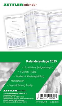 Vorderes Coverbild Zettler - Kalender-Ersatzeinlage 2025, 8,8x15,2cm, Ersatzeinlage für Taschenplaner Typ 501, in Folienverpackung, 1 Monat auf 1 Seite, Tages,- Wochen- und Arbeitstagezählung und deutsches Kalendarium