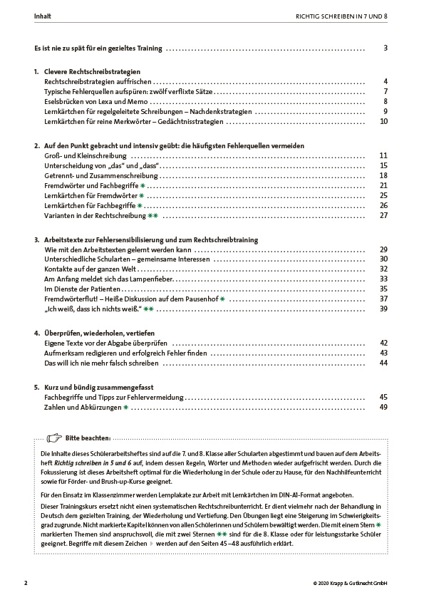 Beispielinhalt (Bild) Richtig schreiben in 7 und 8 – Schülerarbeitsheft