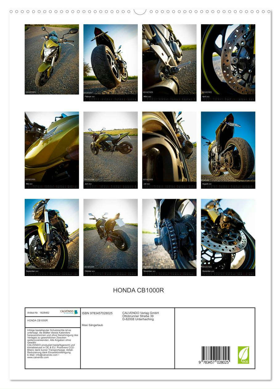 Beispielinhalt (Bild) HONDA CB1000R (hochwertiger Premium Wandkalender 2025 DIN A2 hoch), Kunstdruck in Hochglanz