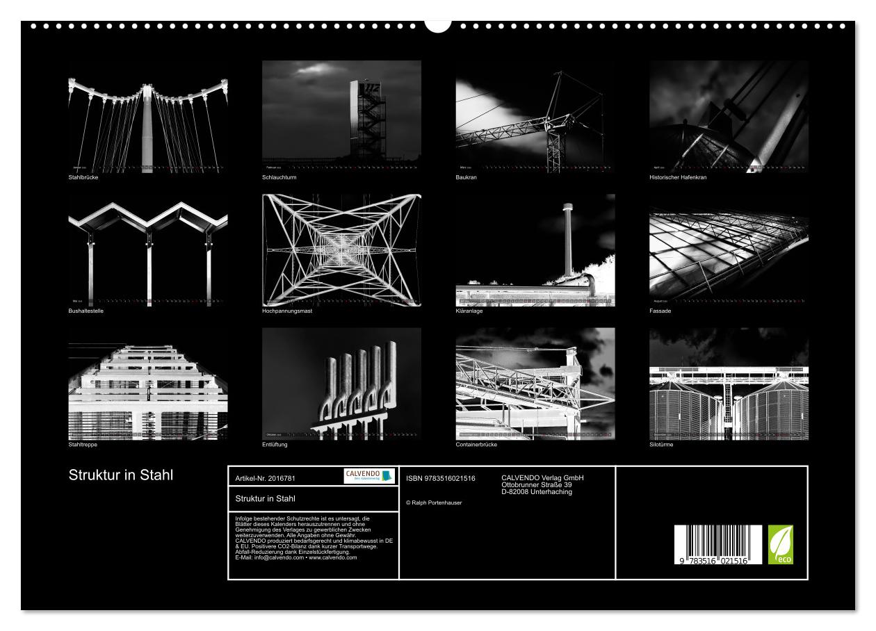 Beispielinhalt (Bild) Struktur in Stahl (hochwertiger Premium Wandkalender 2026 DIN A2 quer), Kunstdruck in Hochglanz