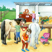 Vorderes Coverbild Kinderpuzzle 3x49 Teile - Ein Tag auf dem Reiterhof
