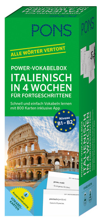 Vorderes Coverbild PONS Power-Vokabelbox Italienisch in 4 Wochen für Fortgeschrittene