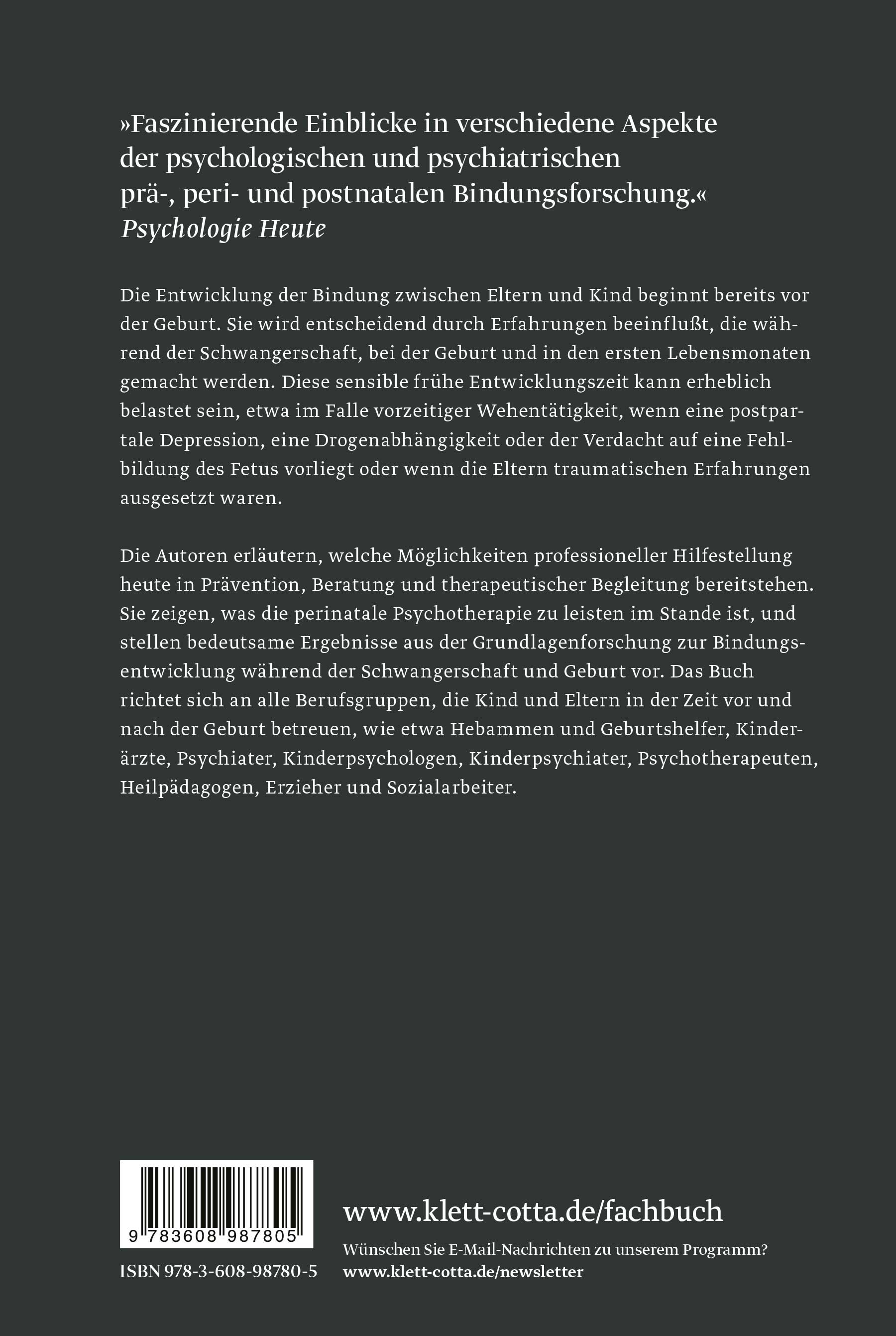 Rückseitencover Die Anfänge der Eltern-Kind-Bindung