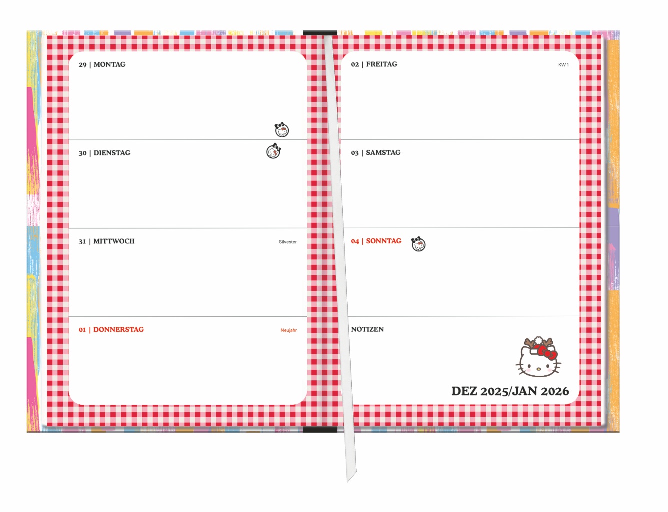 Beispielinhalt (Bild) Hello Kitty Schülerkalender A5 2026 - 17 Monate ab August 2025