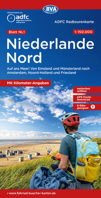 Vorderes Coverbild ADFC-Radtourenkarte NL 1 Niederlande Nord 1:150.000, reiß- und wetterfest, E-Bike geeignet, GPS-Tracks Download, mit Knotenpunkten, mit Bett+Bike Symbolen, mit Kilometer-Angaben