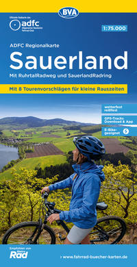 Vorderes Coverbild ADFC-Regionalkarte Sauerland mit Tagestouren-Vorschlägen, 1:75.000, reiß- und wetterfest, GPS-Tracks Download