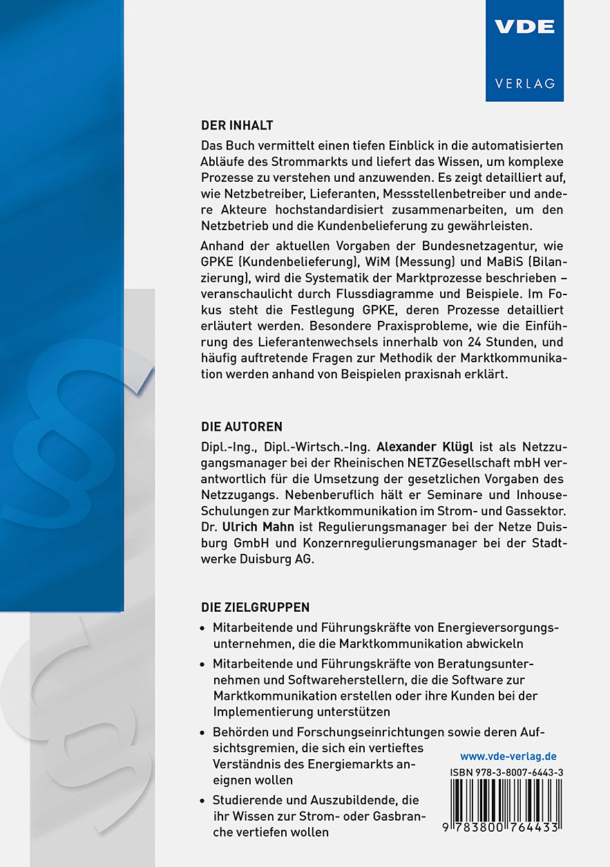 Rückseitencover Marktkommunikation Strom – einfach erklärt