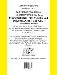 Vorderes Coverbild DürckheimRegister® Paket-STEUERGESETZE-RILI-ERLASSE: 600 DürckheimRegister® mit STICHWORTEN + 600 FOLIEN