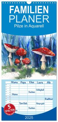 Vorderes Coverbild Familienplaner 2025 - Pilze in Aquarell mit 5 Spalten (Wandkalender, 21 x 45 cm) CALVENDO