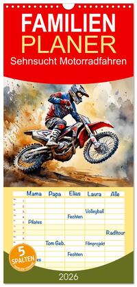 Vorderes Coverbild Familienplaner 2026 - Sehnsucht Motorradfahren mit 5 Spalten (Wandkalender, 21 x 45 cm) CALVENDO