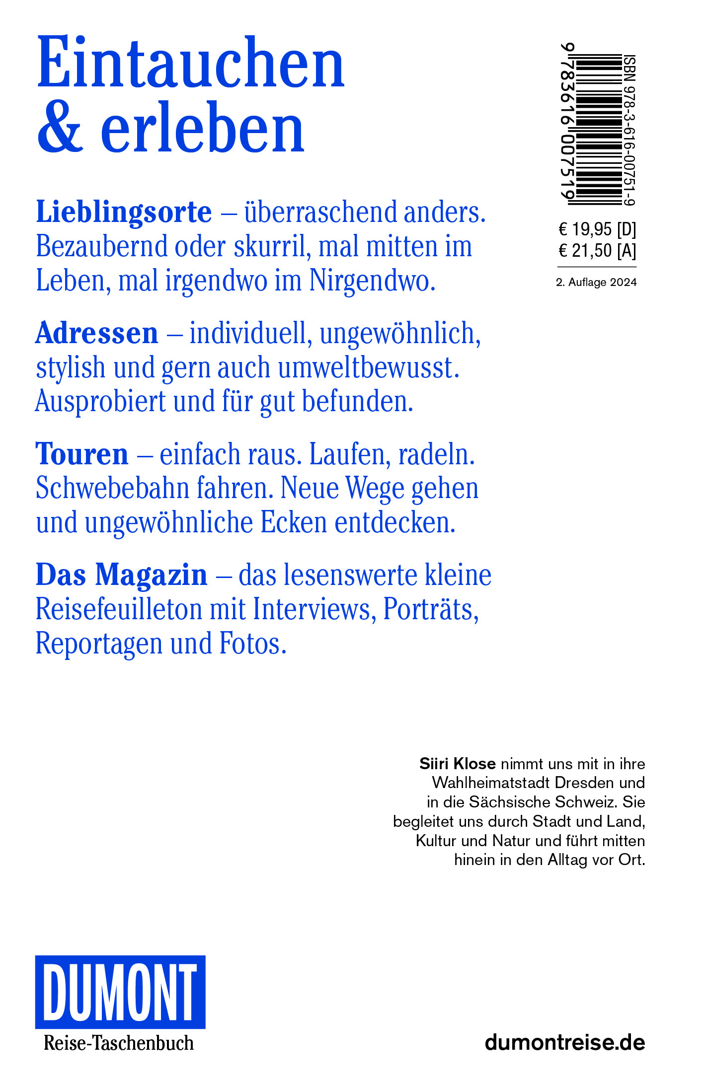 Rückseitencover DUMONT Reise-Taschenbuch Reiseführer Dresden & Sächsische Schweiz