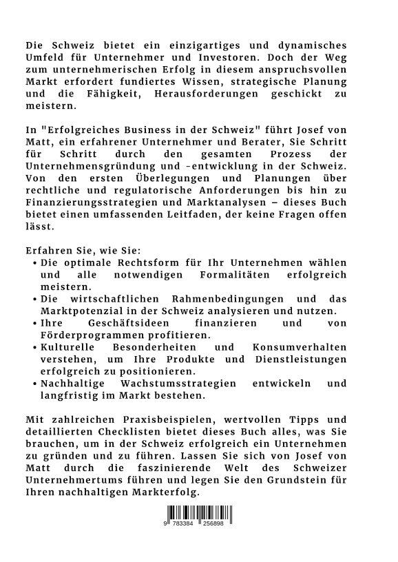 Rückseitencover Erfolgreiches Business in der Schweiz