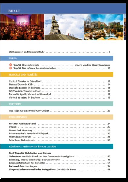 Beispielinhalt (Bild) Reiseführer Rhein - Ruhr. Regioführer inklusive Ebook. Ausflugsziele, Sehenswürdigkeiten, Restaurants & Hotels uvm.