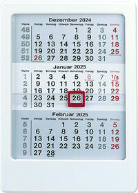 Vorderes Coverbild Zettler - 3-Monats-Tischaufsteller 2025 weiß,12x16cm, Tischkalender mit 3 Monaten auf 1 Seite, Datumsschieber, Feiertage hervorgehoben, Wochenzähler und deutsches Kalendarium