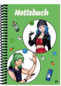 Vorderes Coverbild A 4 Notizbuch Manga Quinn und Enora, grün, kariert