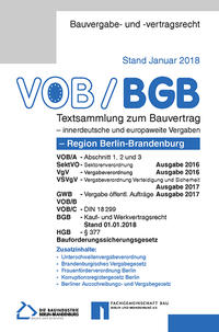 Vorderes Coverbild VOB/BGB Textsammlung zum Bauvertrag - innerdeutsche und europaweite Vergaben (Stand Januar 2018)
