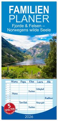 Vorderes Coverbild Familienplaner 2026 - Fjorde & Felsen – Norwegens wilde Seele mit 5 Spalten (Wandkalender, 21 x 45 cm) CALVENDO